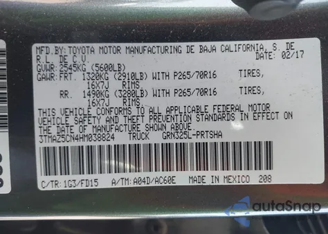 2017 Toyota Tacoma Trd Off Road z USA, uszkodzony, nr VIN 3TMAZ5CN4HM038824